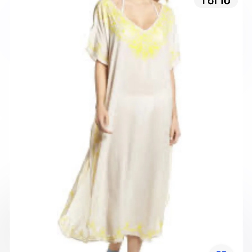 Echo cream yellow embroidered caftan dress cover up bohemian